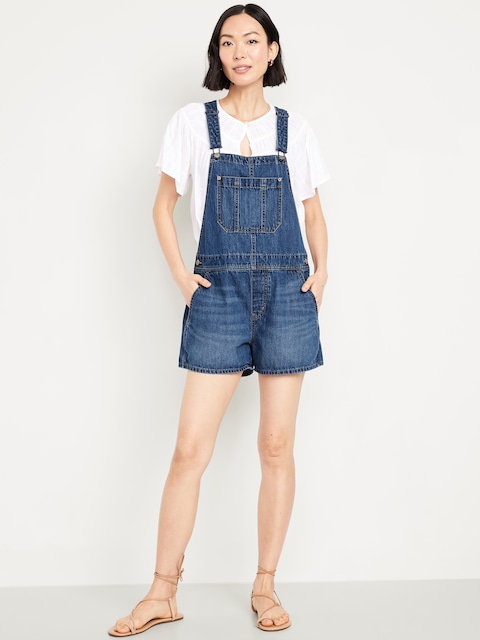 Baggy Jean Shortalls -- 3-inch inseam - Medium Wash