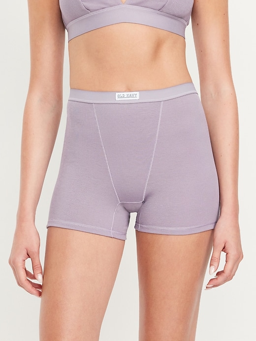 Image number 1 showing, High-Waisted Ribbed Boyshort Briefs -- 3-inch inseam