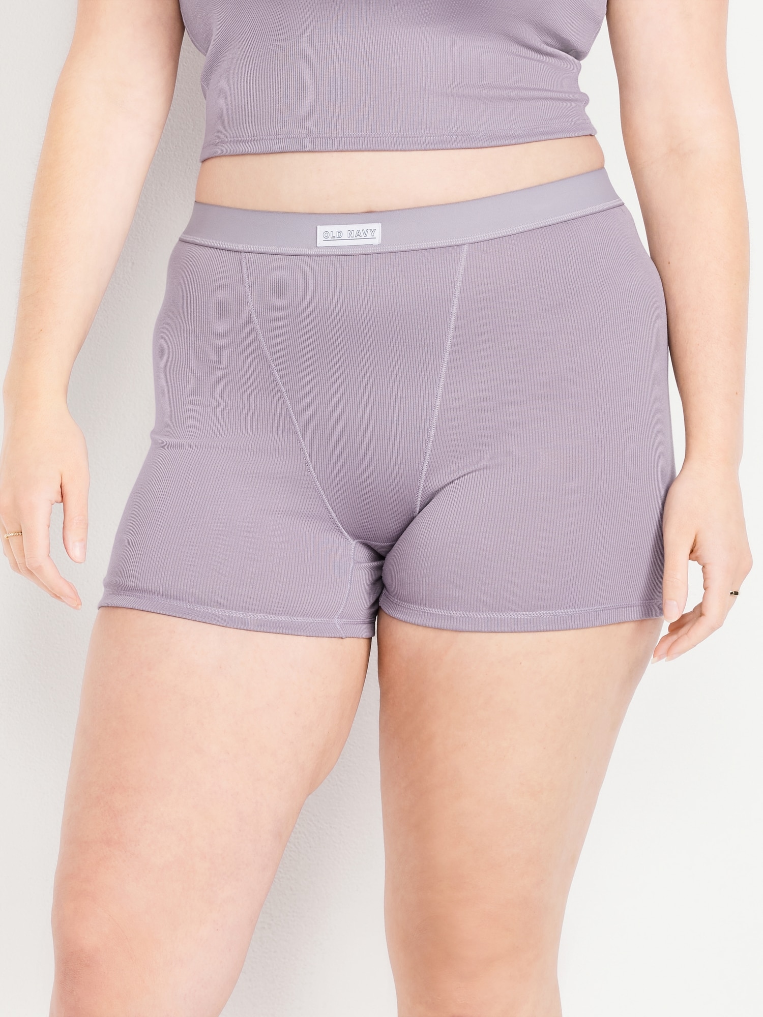High-Waisted Ribbed Boyshort Briefs - 3-inch inseam