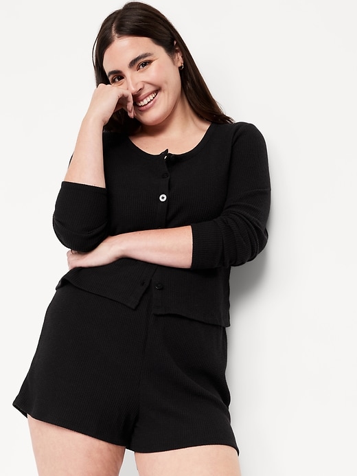 Image number 3 showing, High-Waisted Cozy Waffle Pajama Shorts