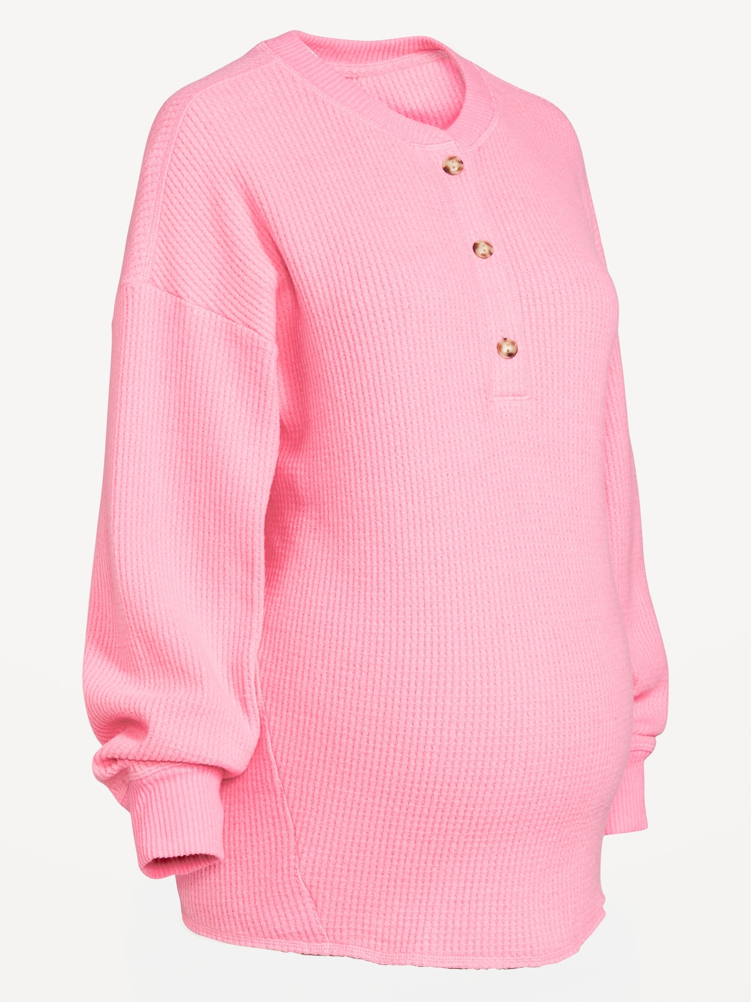 Dellytop Women's V-Neck Waffle Knit Shirt – Long Sleeve Loose Fit Pullover, Pink - View #6