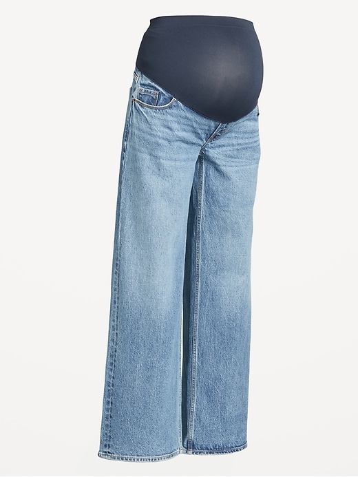 Image number 4 showing, Maternity Extra High-Waisted Full-Panel Wide-Leg Jeans