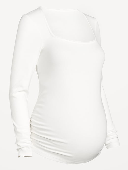 Image number 4 showing, Maternity Long-Sleeve Trapeze-Neck T-Shirt