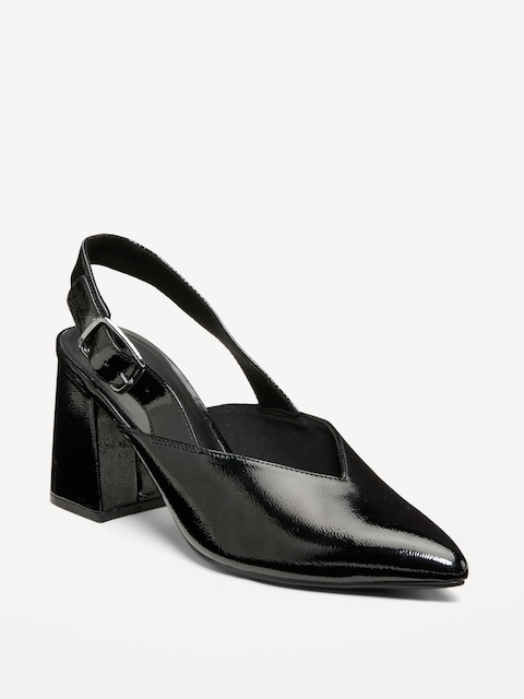 Faux-Leather Slingback Heels for Women - Black