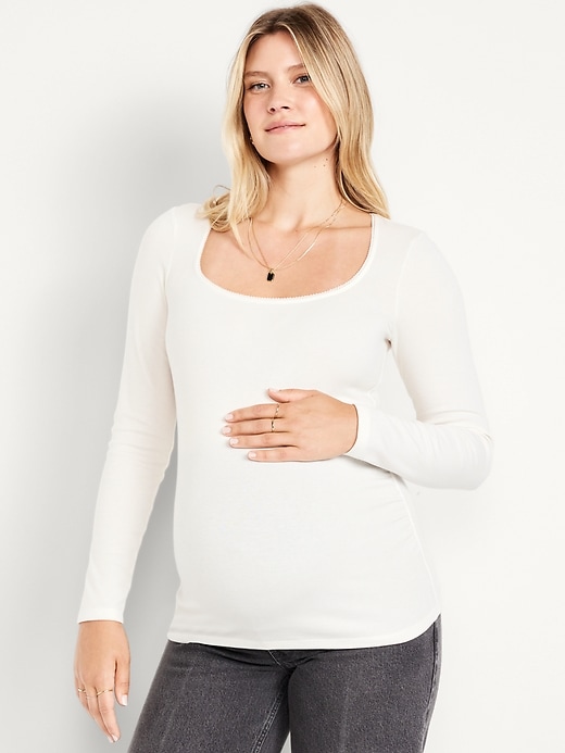 Image number 1 showing, Maternity Long-Sleeve Trapeze-Neck T-Shirt