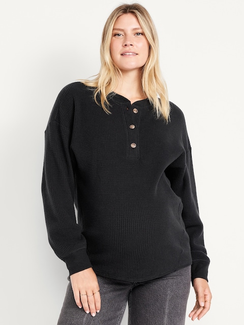 Maternity Oversized Waffle T-Shirt - Black Jack