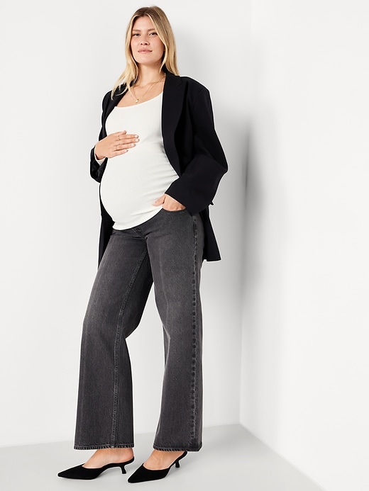 Image number 3 showing, Maternity Long-Sleeve Trapeze-Neck T-Shirt