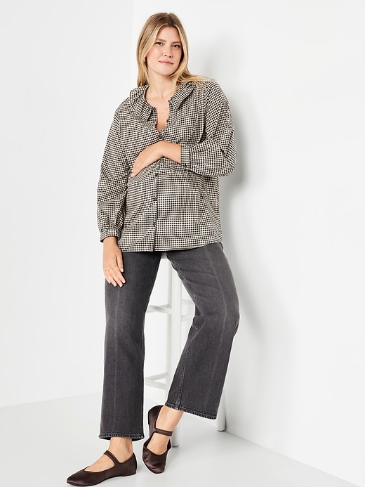 Image number 3 showing, Maternity Long Sleeve Button-Down Ruffle Shirt