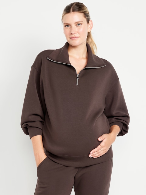 Maternity Bounce Fleece Half-Zip Pullover - Black Coffee