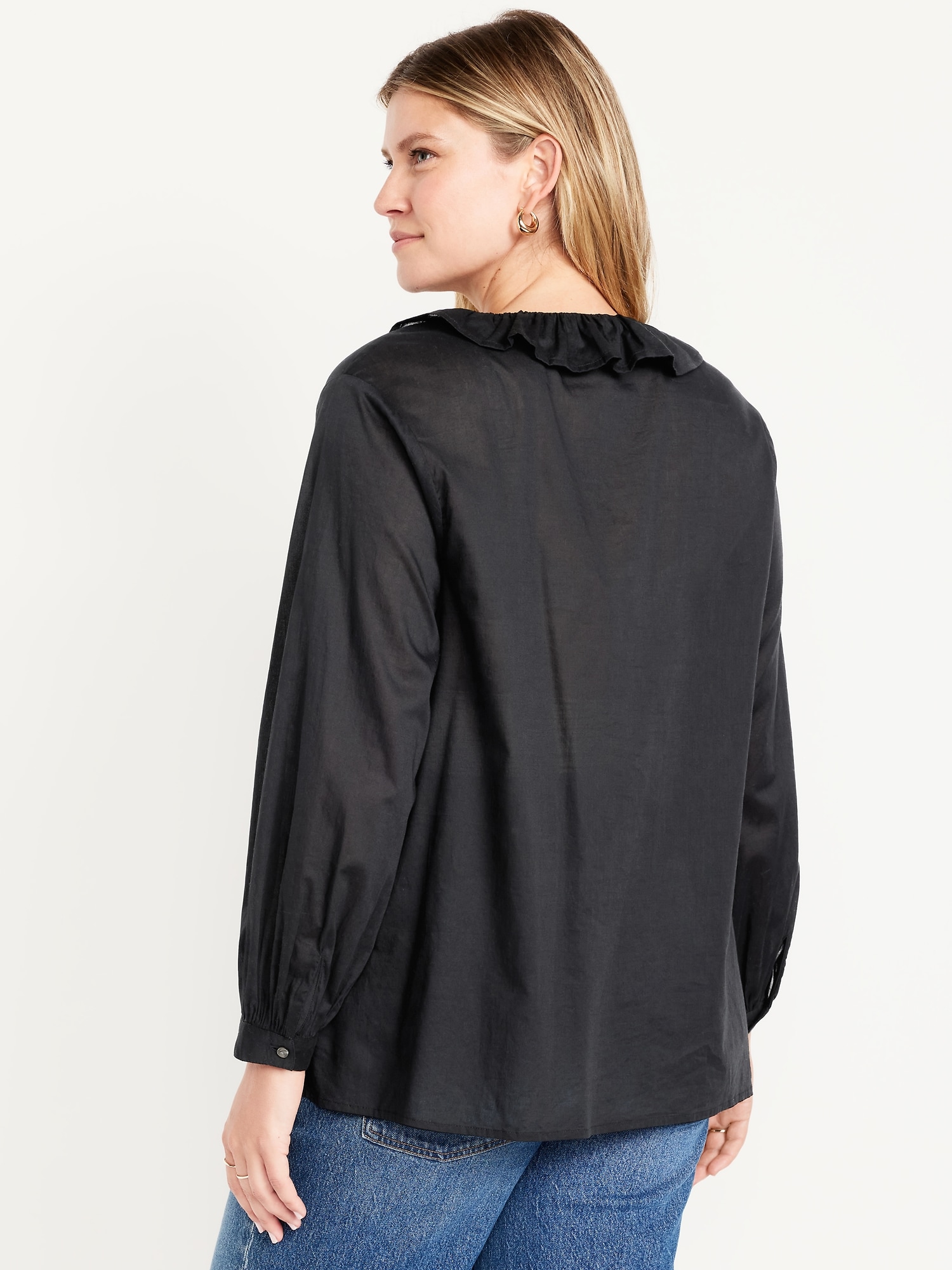 Maternity Long Sleeve Button-Down Ruffle Shirt
