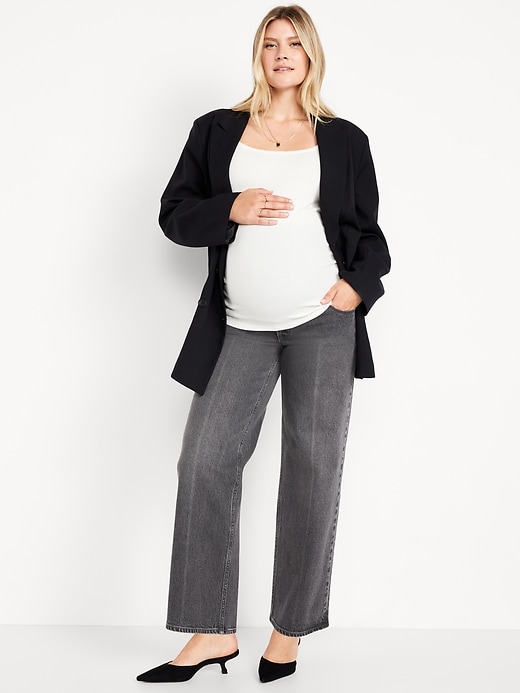 Image number 1 showing, Maternity Extra High-Waisted Full-Panel Wide-Leg Jeans
