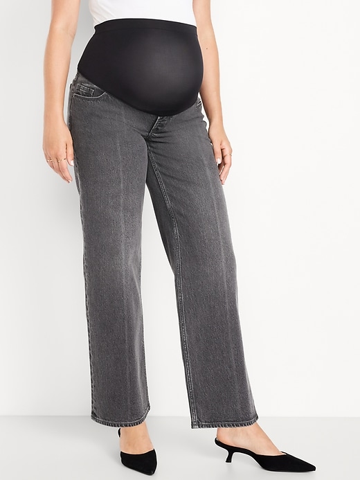 Image number 3 showing, Maternity Extra High-Waisted Full-Panel Wide-Leg Jeans