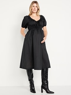 Maternity Puff-Sleeve Midi Dress