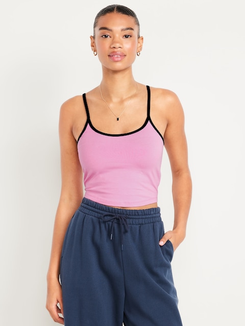 Tipped Jersey Cropped Cami Top - Sweet Sixteen