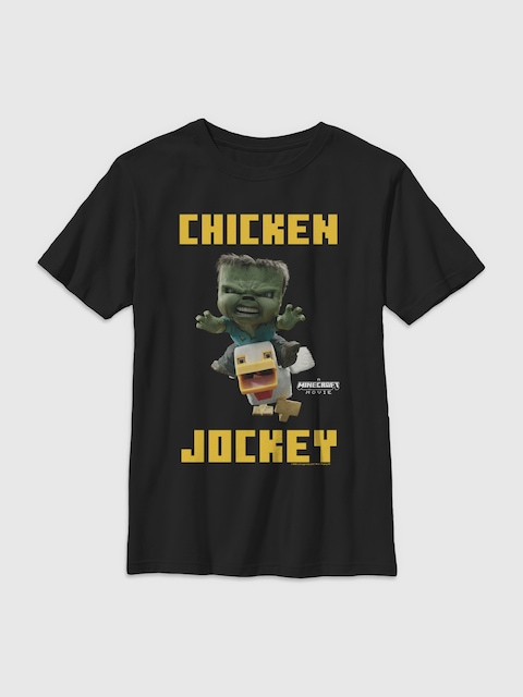 Minecraft Chicken Jockey Gender-Neutral Graphic T-Shirt for Kids - Black