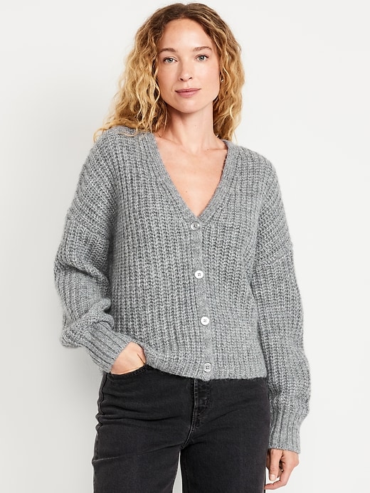Image number 1 showing, Wool-Blend Shaker-Stitch Cardigan Sweater