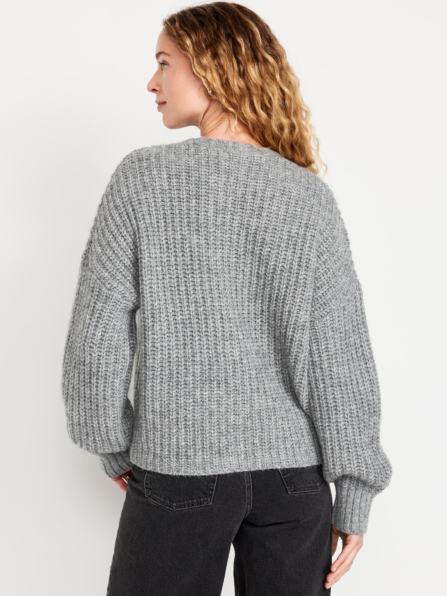 Wool-Blend Shaker-Stitch Cardigan Sweater