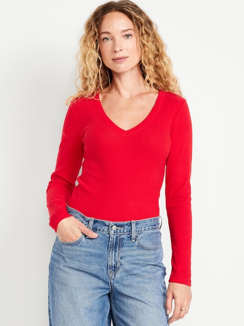 Long-Sleeve Cozy V-Neck Top - Amaryllis
