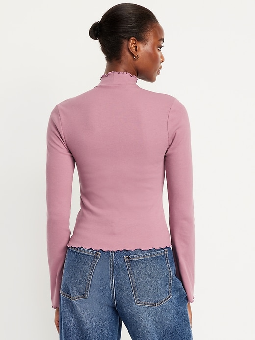 Image number 2 showing, Mock-Neck Lettuce-Edge Rib Top