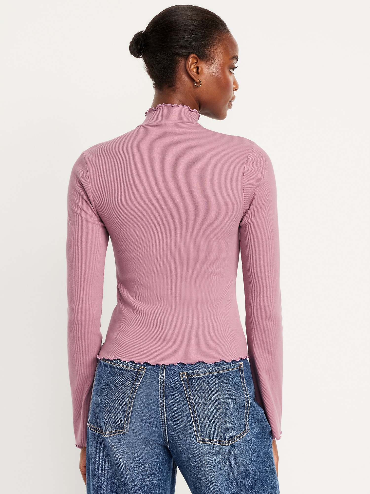 Mock-Neck Lettuce-Edge Rib Top | Old Navy