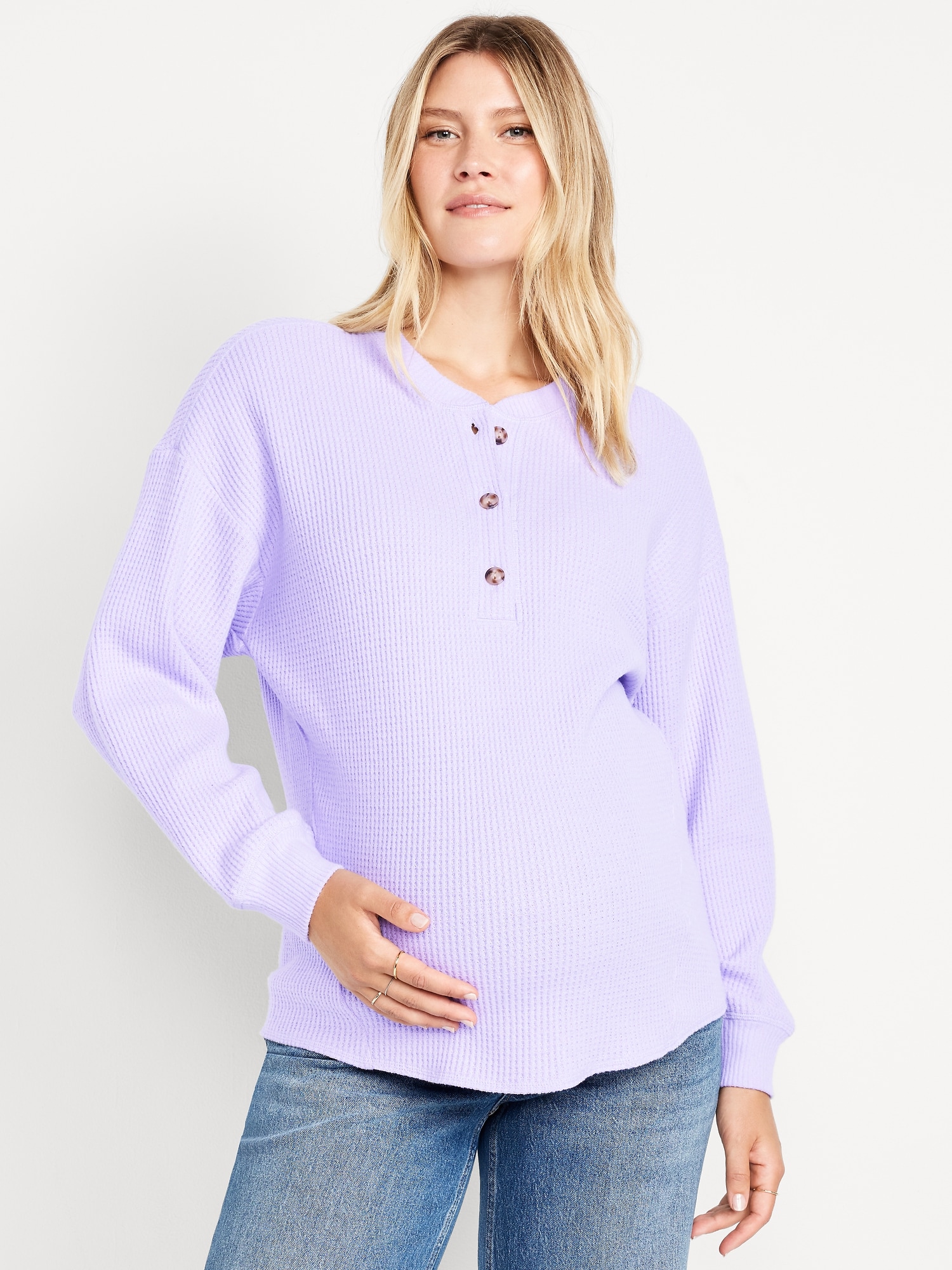 Maternity Oversized Cozy Waffle Henley Top