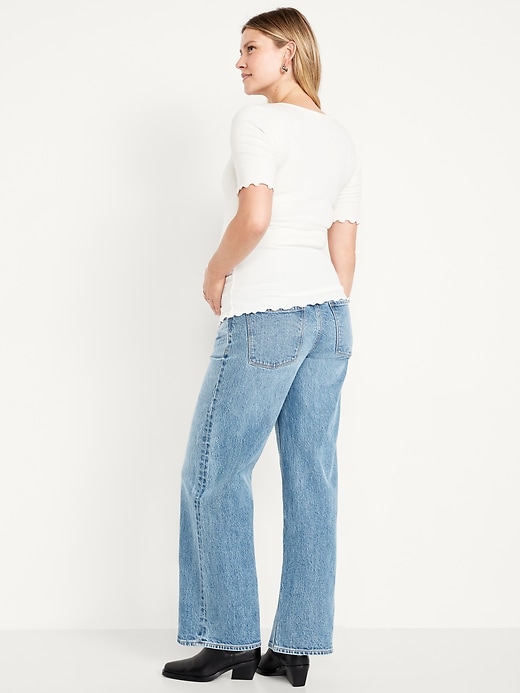 Image number 2 showing, Maternity Extra High-Waisted Full-Panel Wide-Leg Jeans