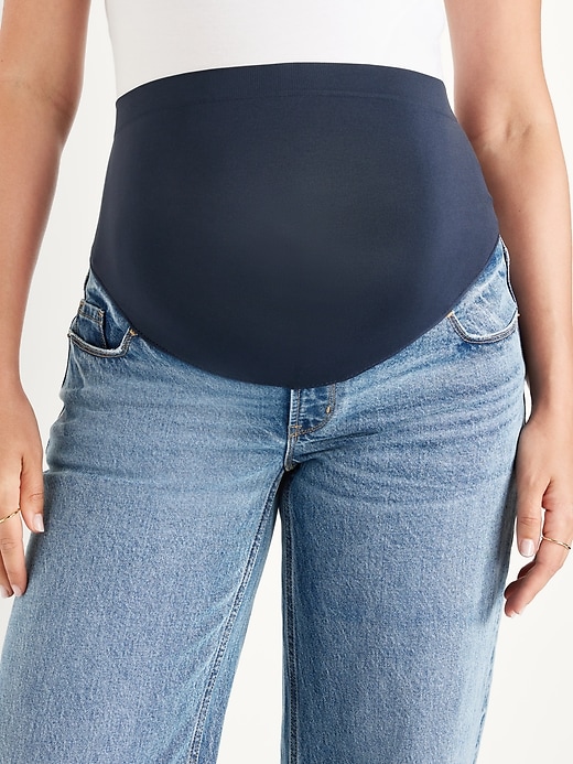 Image number 5 showing, Maternity Extra High-Waisted Full-Panel Wide-Leg Jeans