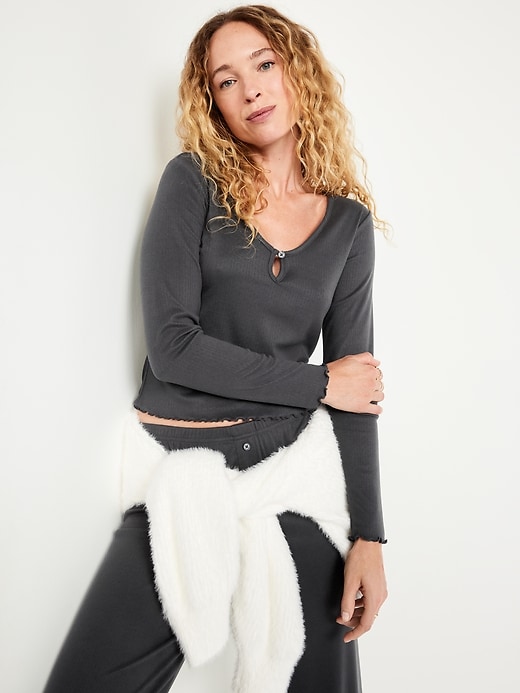 Image number 3 showing, Cozy Lettuce-Edge Pajama Top