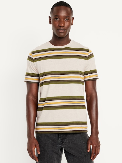 Crew-Neck Striped T-Shirt - Yellow Stripe Combo C