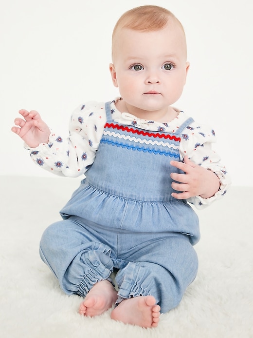Image number 1 showing, Sleeveless Chambray Pocket Jumpsuit for Baby