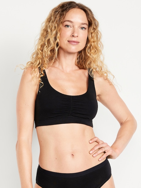 Ruched Cotton Bralette - Black Jack