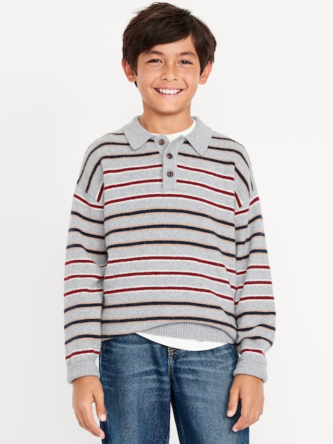 SoSoft Oversized Long-Sleeve Collared Sweater for Boys - Medium Gray Heather