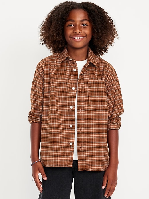 Image number 1 showing, Long-Sleeve Textured Plaid Pocket Shirt for Boys