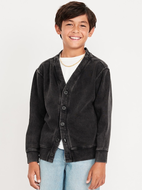 Loose Fleece Cardigan Sweater for Boys - Blackjack