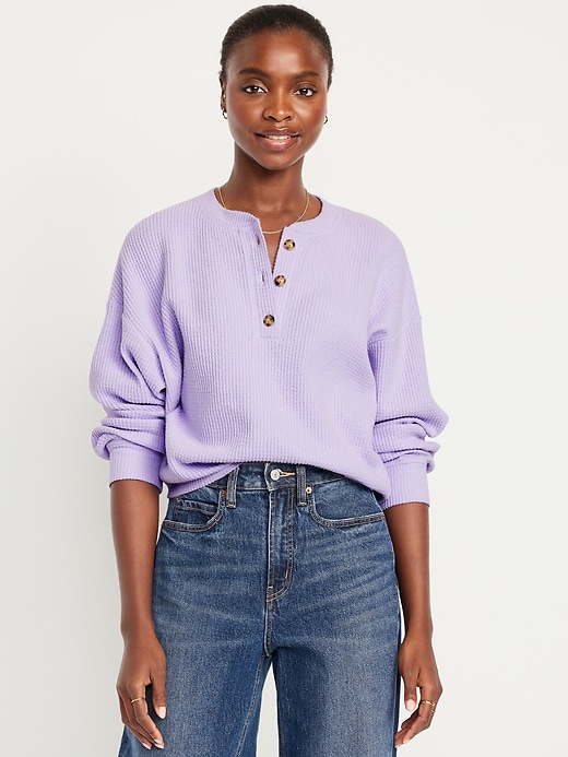 Image number 1 showing, Oversized Cozy Waffle Henley Top