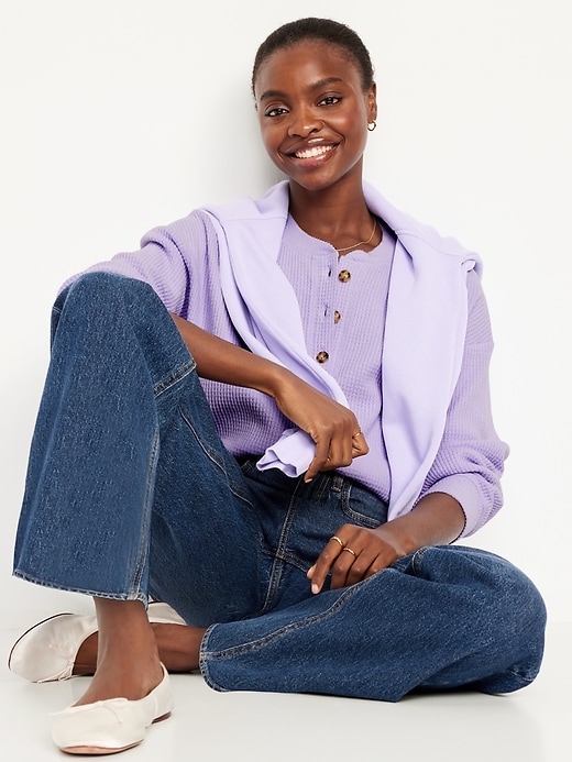 Image number 3 showing, Oversized Cozy Waffle Henley Top