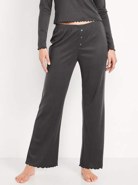 High-Waisted Cozy Rib Pajama Pants - Panther