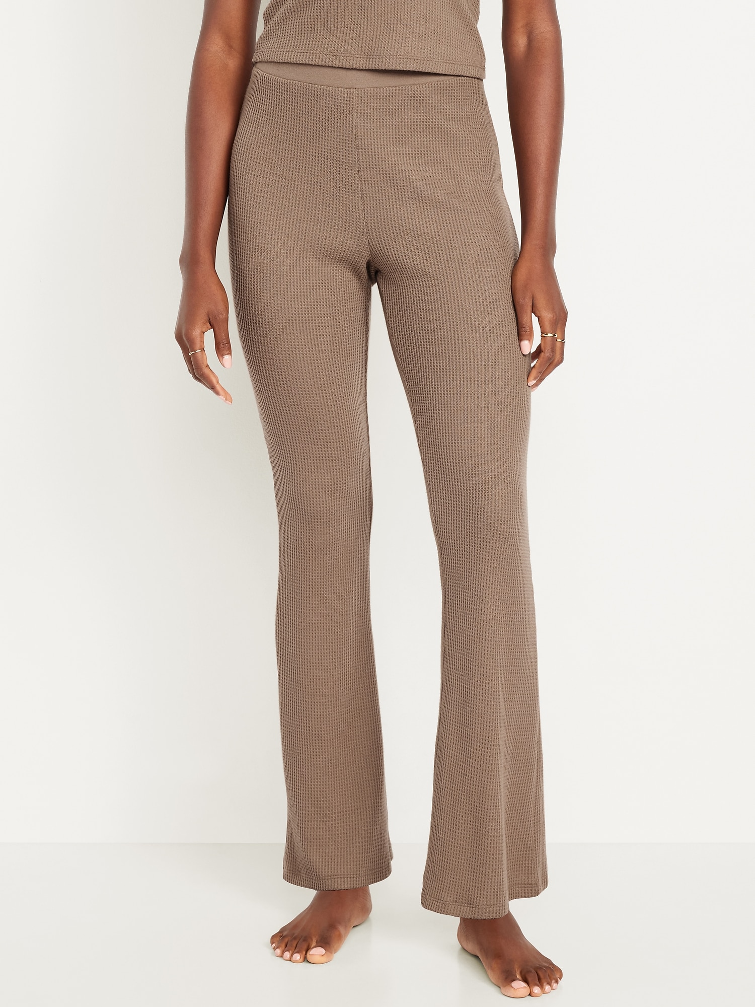 High-Waisted Cozy Waffle Flare Pants