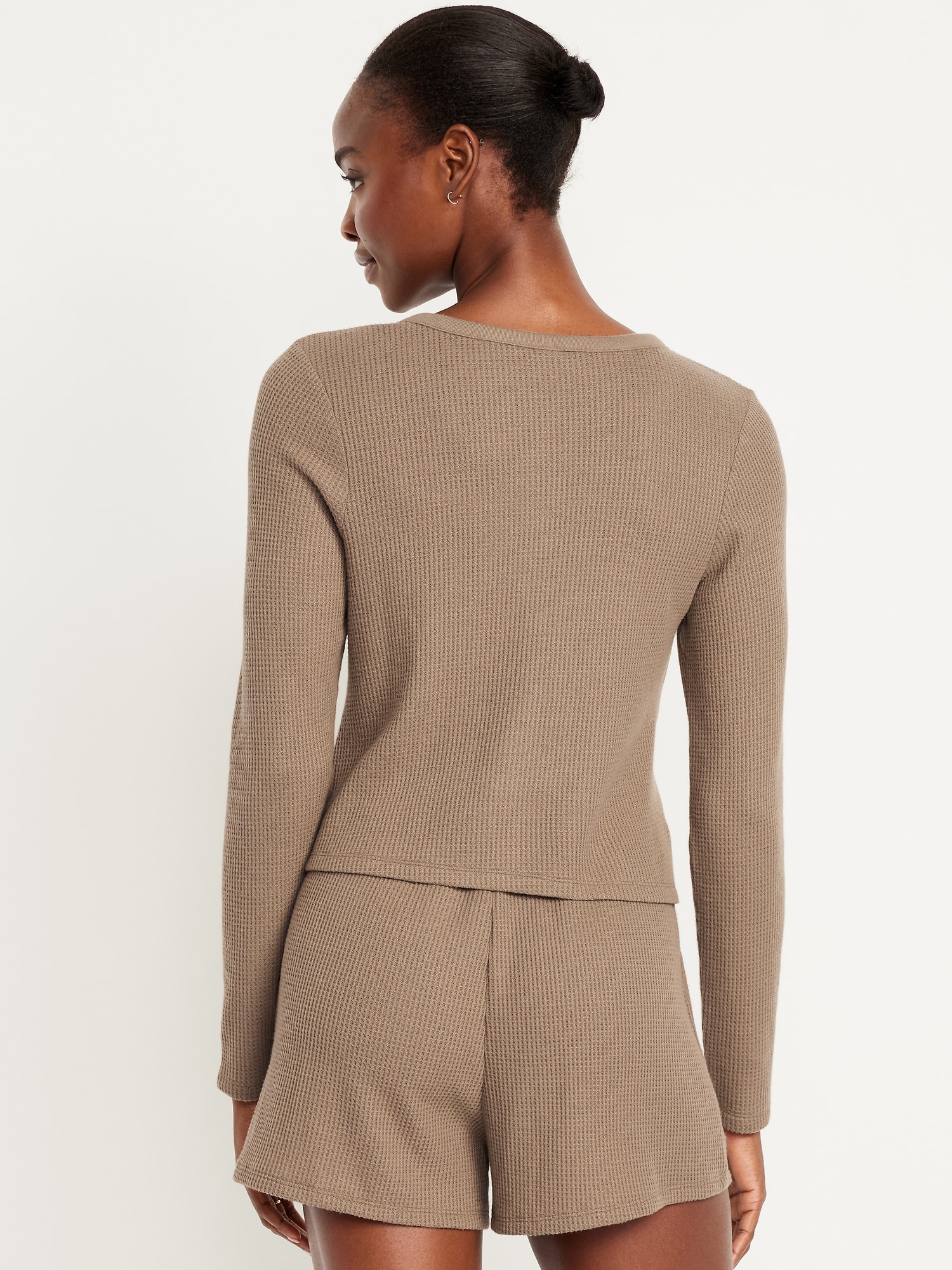 Button-Down Waffle-Knit Sleep Top