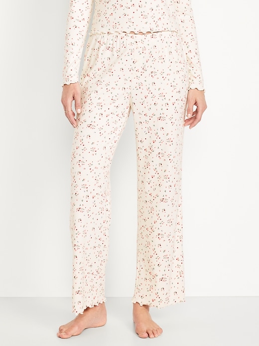 Image number 1 showing, High-Waisted Cozy Rib Pajama Pants