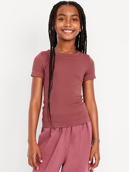 Image number 1 showing, Fitted Seamless Ribbed Performance Top for Girls