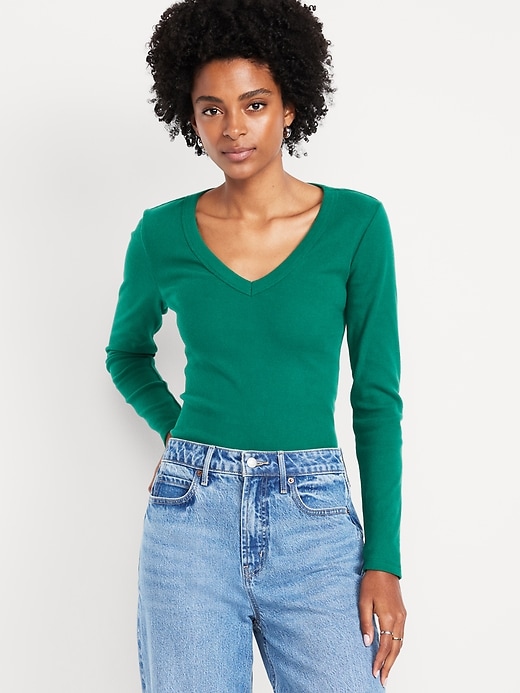 Image number 1 showing, Long-Sleeve Cozy V-Neck Top