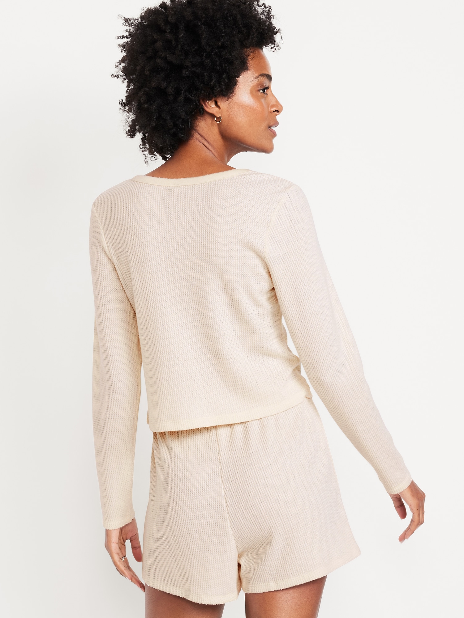 Button-Down Waffle-Knit Sleep Top