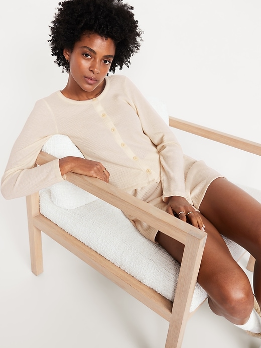 Image number 3 showing, Button-Down Waffle-Knit Sleep Top