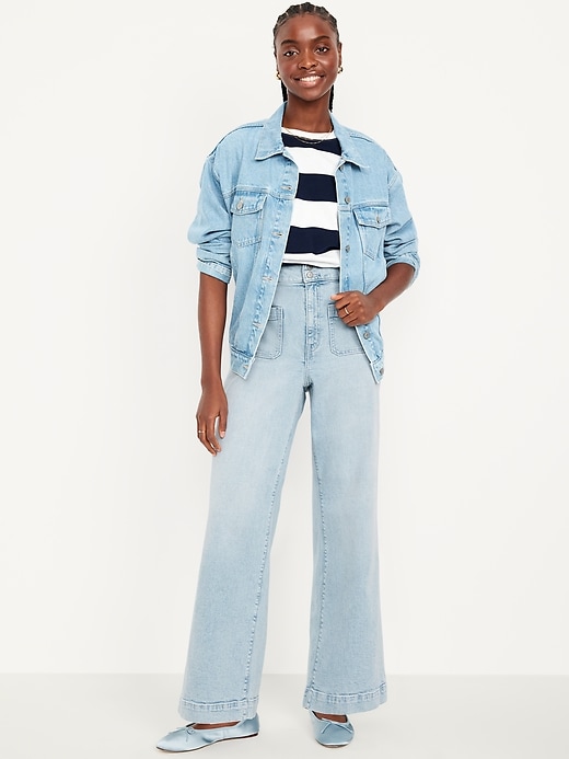 Image number 1 showing, Extra High-Waisted Mariner Wide-Leg Jeans