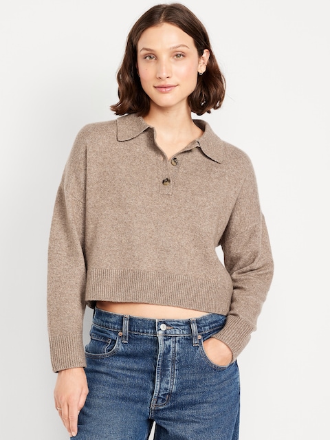 SoSoft Cropped Polo Sweater - Driftwood