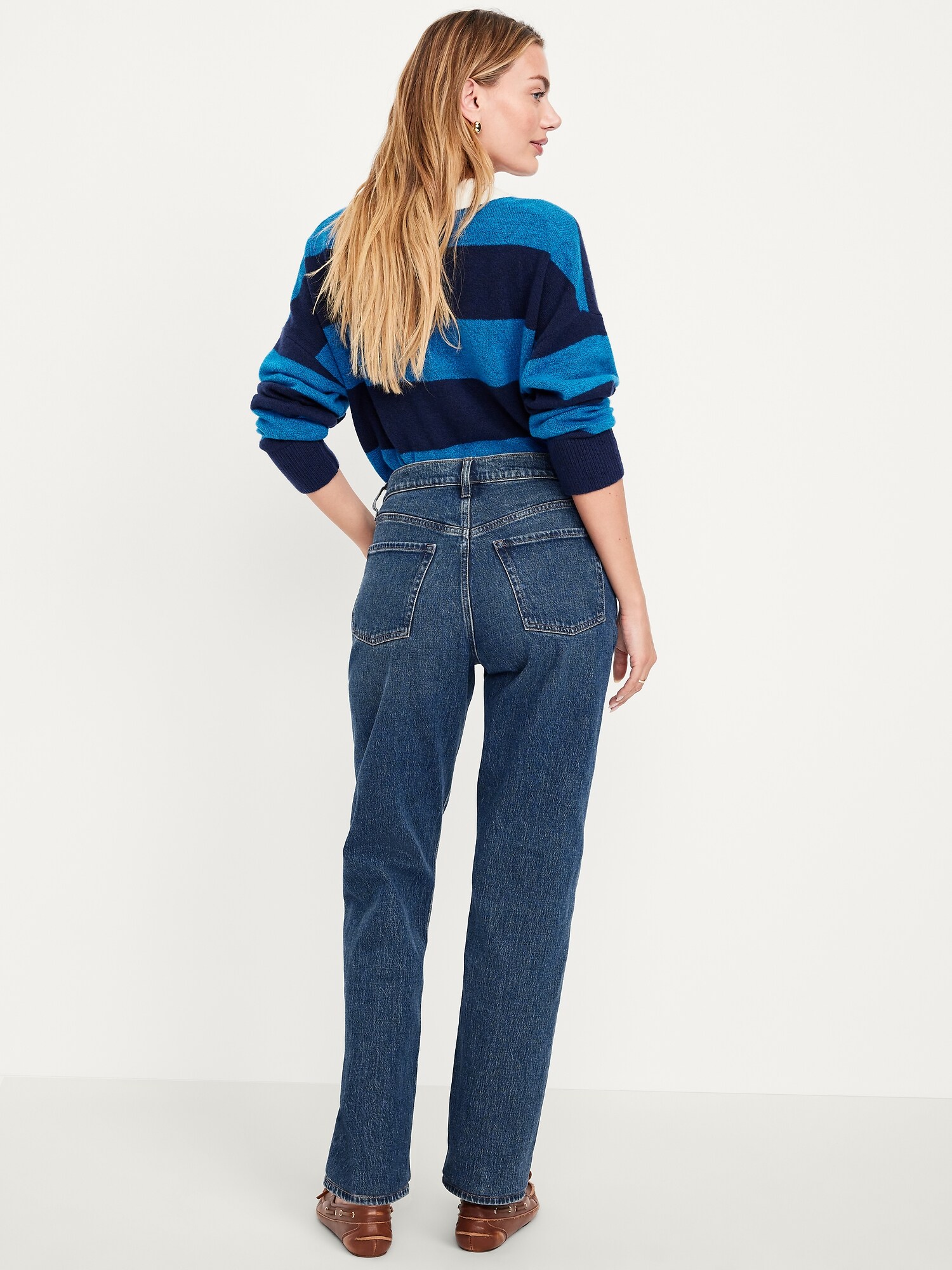 Женские джинсы Old Navy Mid-Rise Slouchy Straight, цвет: Тёмная варка — фото 3