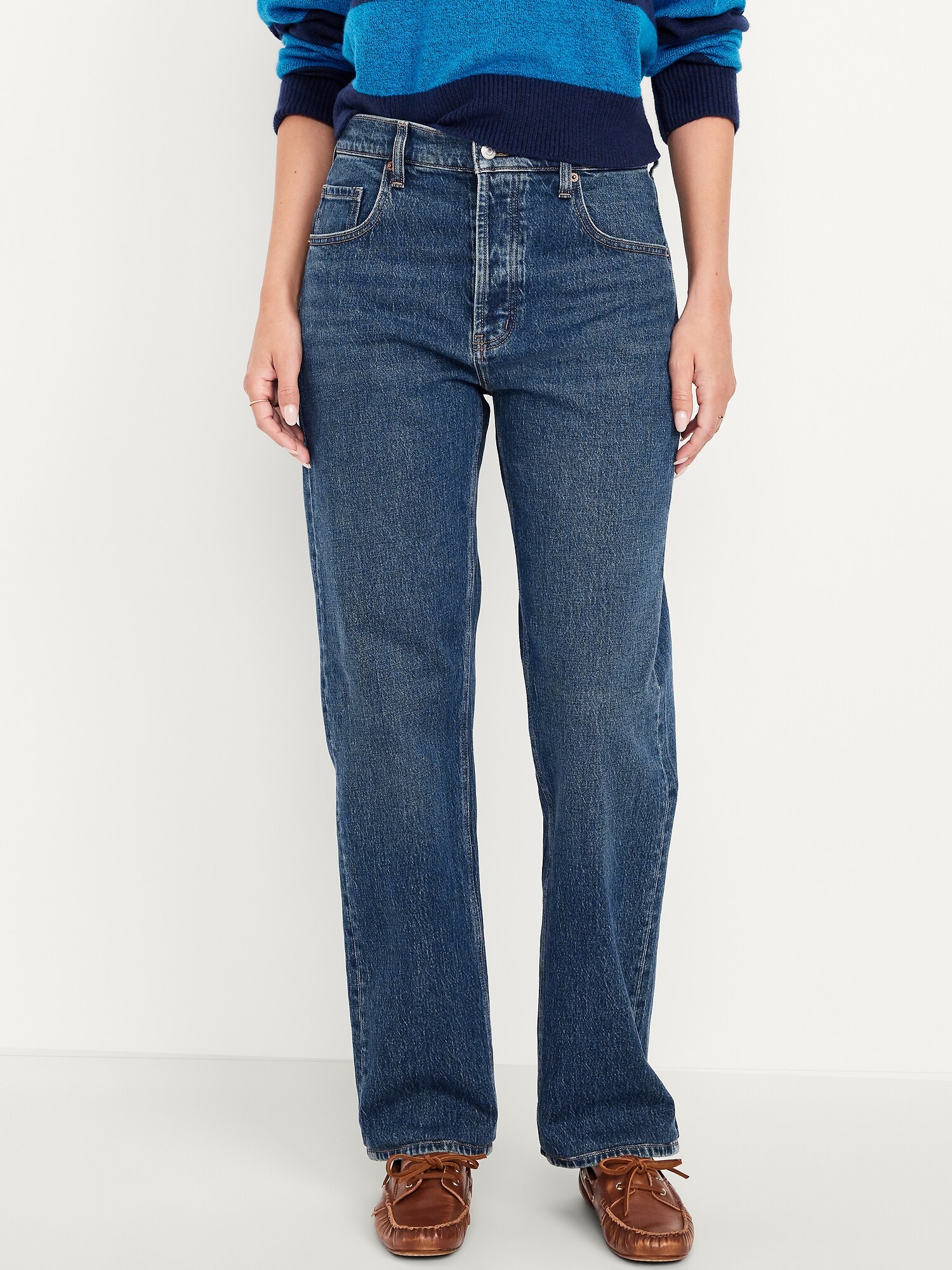 Женские джинсы Old Navy Mid-Rise Slouchy Straight, цвет: Тёмная варка — фото 2