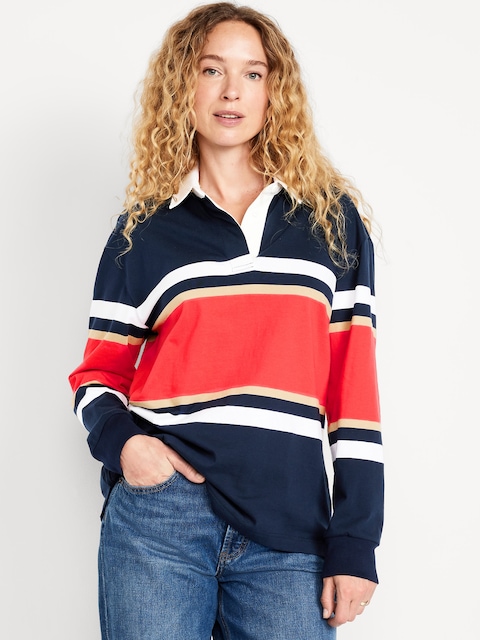 Oversized Rugby-Stripe Top - Navy/Red Stripe