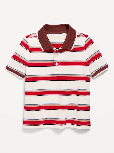Short-Sleeve Striped Pique Polo Shirt for Toddler Boys - Red Stripe